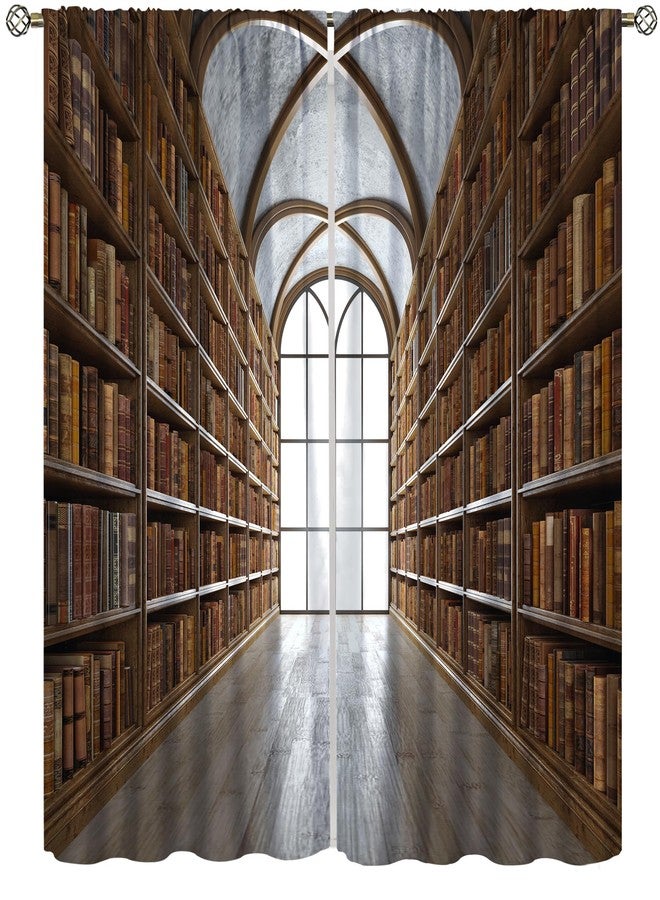 SENRUEGT Library Curtains, Vintage Library Gothic Bookshelves, Western Modern Architecture Style,Dormitory Bedroom Decorative Drapes 42x45 Inch - Image 1